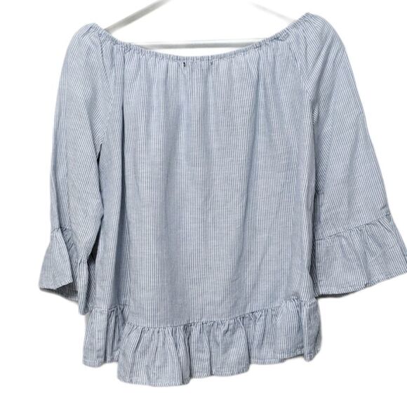 SANCTUARY 100% Linen Striped Peplum Top L - Picture 6 of 7